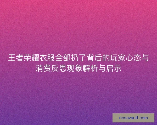 王者荣耀衣服全部扔了背后的玩家心态与消费反思现象解析与启示